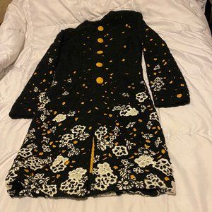 Black couture long coat Handmade M/L